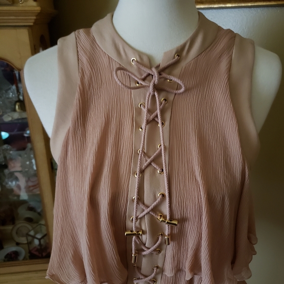 BALMAIN PARIS TIERED SILK LACE-UP TOP - Picture 2 of 15
